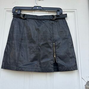 Altar'd State Black Faux Leather Mini Skirt with Belt & Front Zip